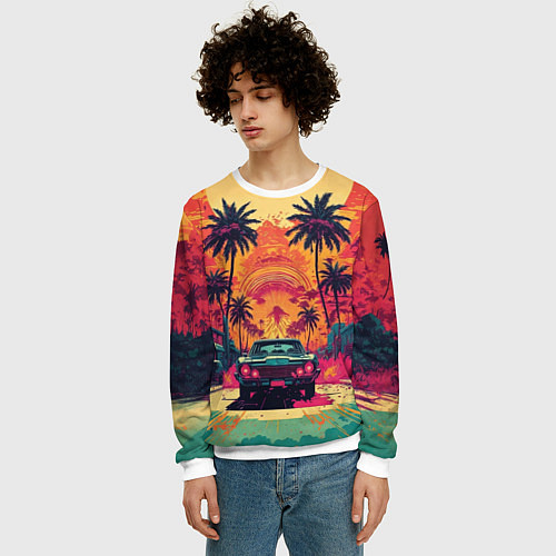 Мужской свитшот Летние путешествие на машине / 3D-Белый – фото 3