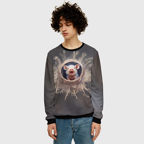 Мужской свитшот Мордочка забавного поросёнка / 3D-Черный – фото 3