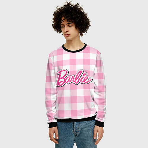 Мужской свитшот Барби лого розовая клетка / 3D-Черный – фото 3