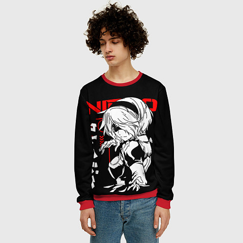 Мужской свитшот Nier automata - черный и красный / 3D-Красный – фото 3