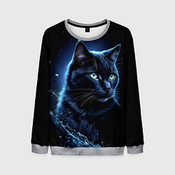 Мужской свитшот Черный кот - брызги воды