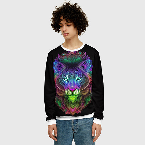 Мужской свитшот Разноцветный неоновый лев / 3D-Белый – фото 3