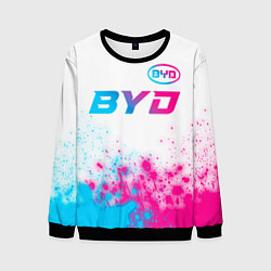 Свитшот мужской BYD neon gradient style: символ сверху, цвет: 3D-черный