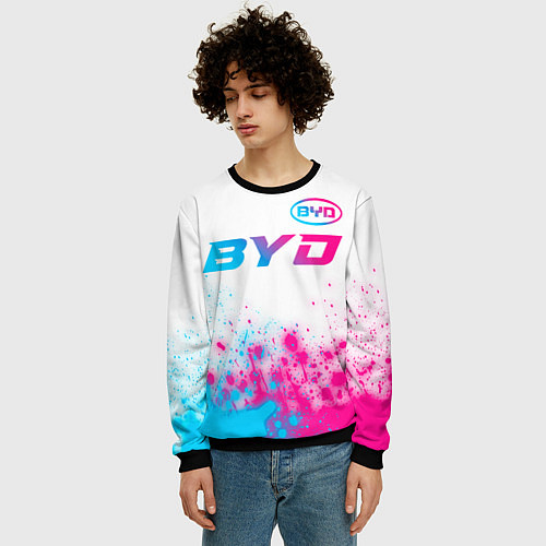 Мужской свитшот BYD neon gradient style: символ сверху / 3D-Черный – фото 3