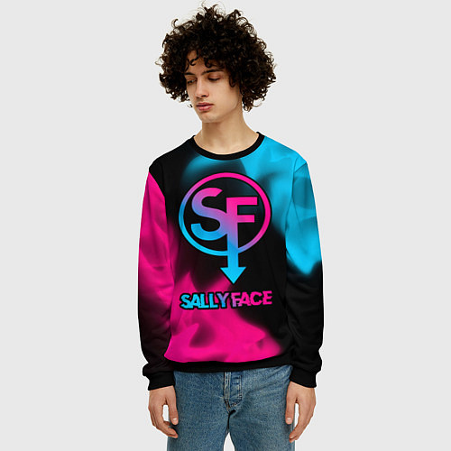 Мужской свитшот Sally Face - neon gradient / 3D-Черный – фото 3