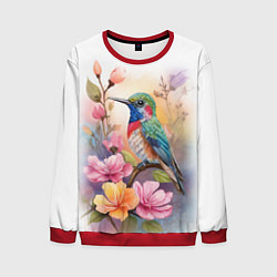 Свитшот мужской Колибри и цветы - акварель, цвет: 3D-красный