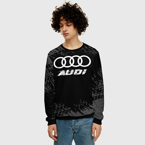Мужской свитшот Audi speed на темном фоне со следами шин / 3D-Черный – фото 3