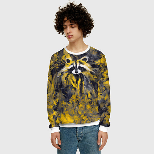 Мужской свитшот Абстрактный желтый енот в стиле арт / 3D-Белый – фото 3