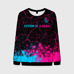 Свитшот мужской System of a Down - neon gradient: символ сверху, цвет: 3D-черный