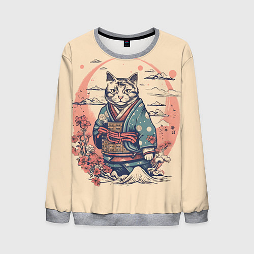 Мужской свитшот Кот-самурай / 3D-Меланж – фото 1