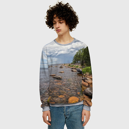 Мужской свитшот Лодка на Ладоге / 3D-Меланж – фото 3