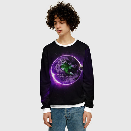 Мужской свитшот Планета - космос / 3D-Белый – фото 3
