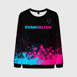 Свитшот мужской Evangelion - neon gradient: символ сверху, цвет: 3D-черный