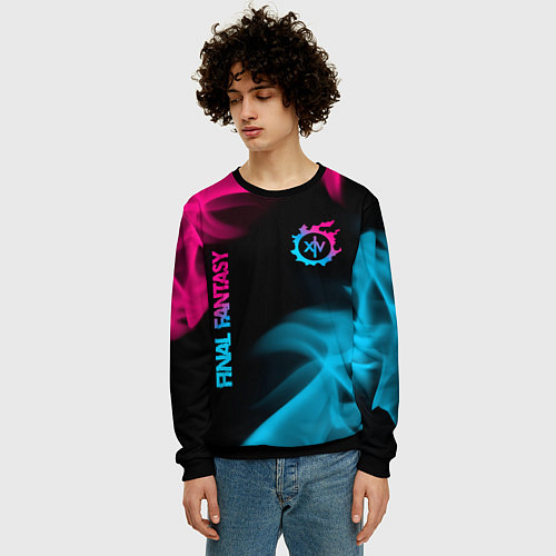 Мужской свитшот Final Fantasy - neon gradient: надпись, символ / 3D-Черный – фото 3