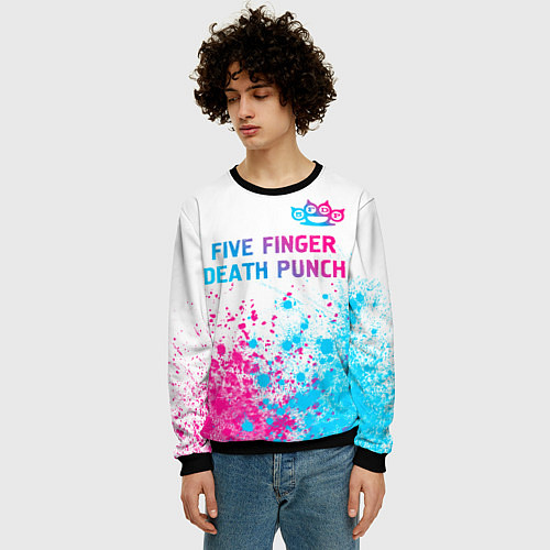 Мужской свитшот Five Finger Death Punch neon gradient style: симво / 3D-Черный – фото 3