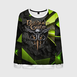 Свитшот мужской Baldurs Gate 3 logo green abstract, цвет: 3D-белый