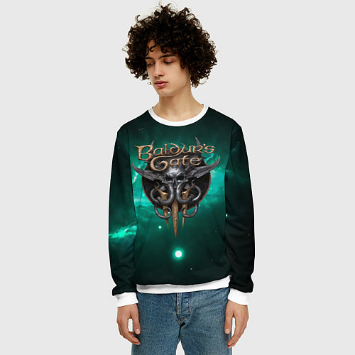 Мужской свитшот Baldurs Gate 3 logo green / 3D-Белый – фото 3