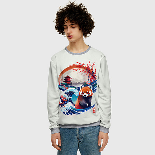 Мужской свитшот Красная панда на охоте / 3D-Меланж – фото 3