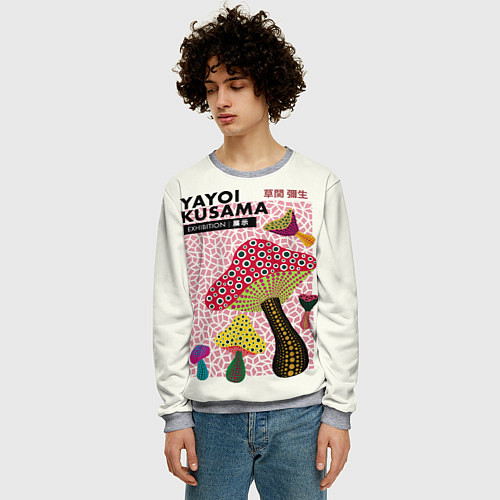 Мужской свитшот Новые Грибы - Яёй Кусама / 3D-Меланж – фото 3