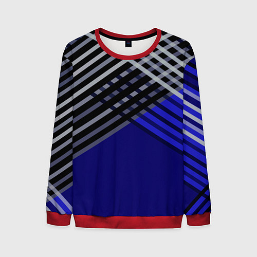 Мужской свитшот Белые и серые полосы на синем фоне / 3D-Красный – фото 1