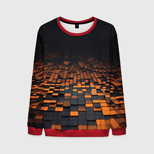 Мужской свитшот Черные и оранжевые пиксели / 3D-Красный – фото 1