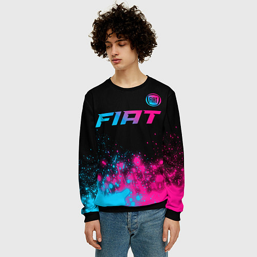 Мужской свитшот Fiat - neon gradient: символ сверху / 3D-Черный – фото 3
