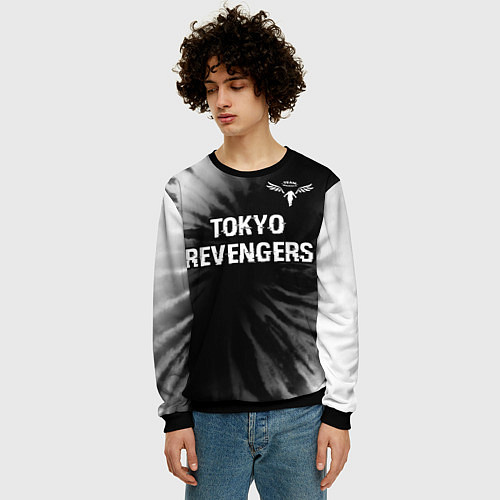 Мужской свитшот Tokyo Revengers glitch на темном фоне: символ свер / 3D-Черный – фото 3