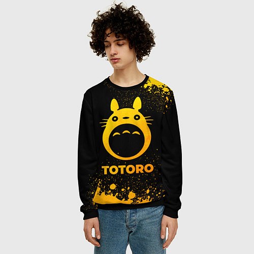 Мужской свитшот Totoro - gold gradient / 3D-Черный – фото 3