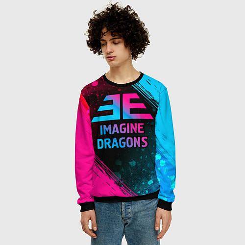 Мужской свитшот Imagine Dragons - neon gradient / 3D-Черный – фото 3