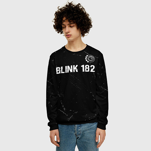 Мужской свитшот Blink 182 glitch на темном фоне: символ сверху / 3D-Черный – фото 3