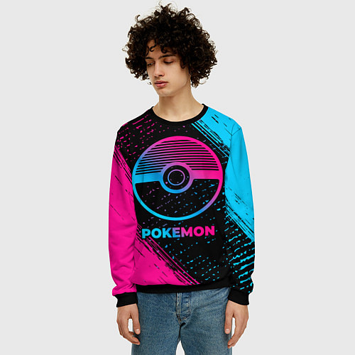 Мужской свитшот Pokemon - neon gradient / 3D-Черный – фото 3