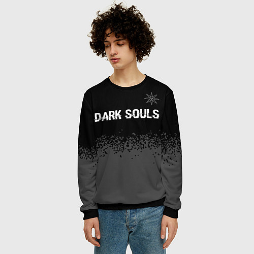 Мужской свитшот Dark Souls glitch на темном фоне: символ сверху / 3D-Черный – фото 3