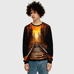 Свитшот мужской Железная дорога на закате, цвет: 3D-черный — фото 2