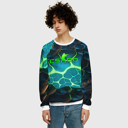 Мужской свитшот CSGO разлом неоновых плит / 3D-Белый – фото 3