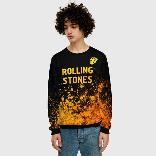 Мужской свитшот Rolling Stones - gold gradient: символ сверху / 3D-Черный – фото 3