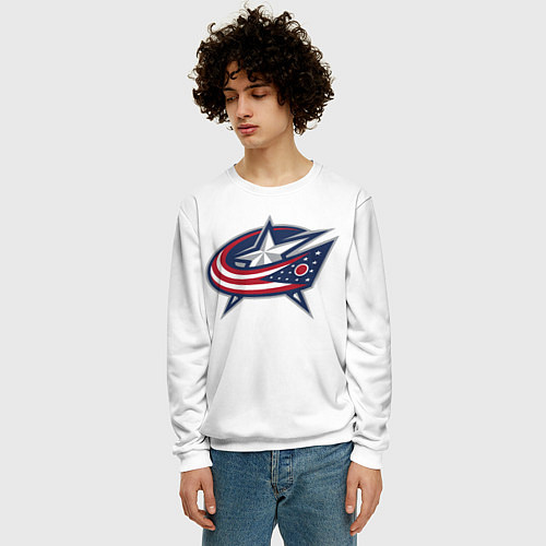 Мужской свитшот Columbus blue jackets - Sergey Bobrovsky / 3D-Белый – фото 3