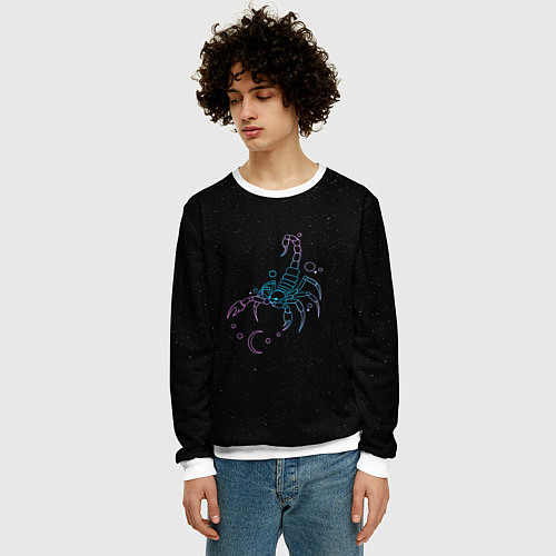 Мужской свитшот Знак зодиака скорпион - космос / 3D-Белый – фото 3