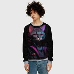 Свитшот мужской Кот в стиле киберпанк, цвет: 3D-меланж — фото 2