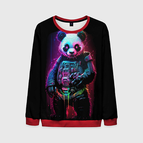 Мужской свитшот Киберпанк панда во весь рост / 3D-Красный – фото 1