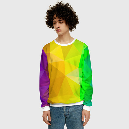 Мужской свитшот Жёлто-зелёная геометрия / 3D-Белый – фото 3