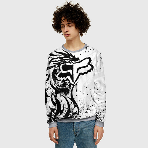 Мужской свитшот Fox motocross - белый дракон / 3D-Меланж – фото 3