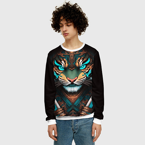 Мужской свитшот Тигр самурай / 3D-Белый – фото 3