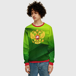 Свитшот мужской Золотистый герб России на зеленом фоне, цвет: 3D-красный — фото 2