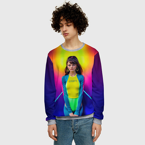 Мужской свитшот Девушка гимнастка в неоновом зале / 3D-Меланж – фото 3