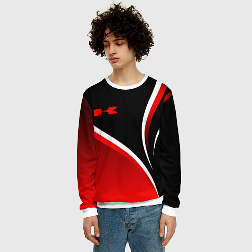 Мужской свитшот Кавасаки - красные волны / 3D-Белый – фото 3