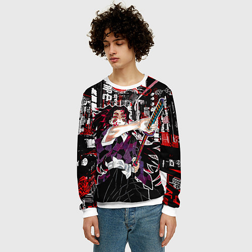 Мужской свитшот Кокушибо высшая луна - Клинок демонов / 3D-Белый – фото 3