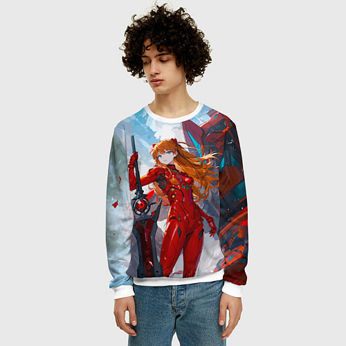 Мужской свитшот Аска Еванеглион / 3D-Белый – фото 3