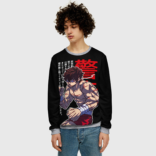 Мужской свитшот Баки Ханма и иероглифы / 3D-Меланж – фото 3