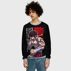 Свитшот мужской Баки Ханма и иероглифы, цвет: 3D-меланж — фото 2