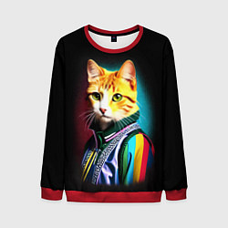 Свитшот мужской Модный рыжий кот - неон - поп-арт, цвет: 3D-красный